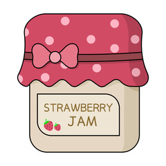 Strawberry jam bottle covered with a pink polka dot pattern cover