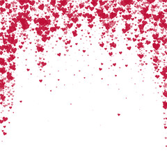 Red hearts scattered on white background.