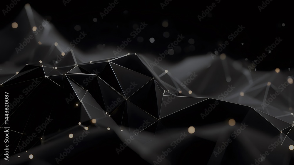 Aufkleber 黒色背景に浮かぶ金色のドットと線による抽象的な3d幾何学デザイン