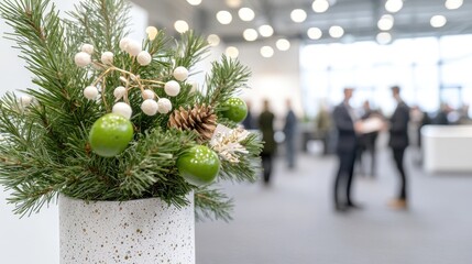Festive arrangement in a modern vase at a trade show