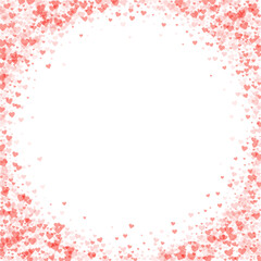 Red hearts scattered on white background.
