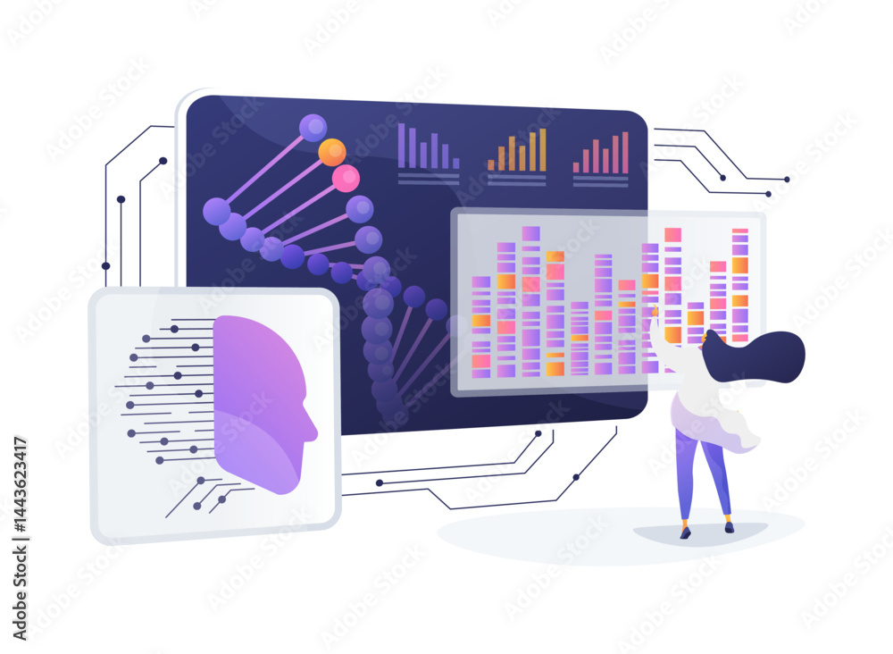 Poster gene mapping with ai abstract concept vector illustration.