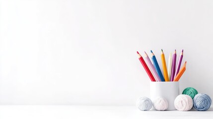 Obraz premium Colorful art supplies arranged on a white surface