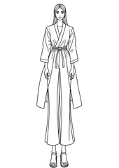 Fashion coloring page featuring a model in elegant attire  