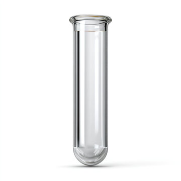 Realistic empty glass test tube with transparent design for laboratory science and chemistry experiments. Scientific equipment for research and analysis. Isolated on transparent background