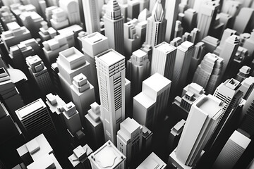 Obraz premium Aerial view of monochromatic cityscape featuring skyscrapers and buildings in different heights
