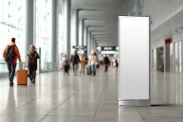 Fototapeta premium Blank advertisement in public space with blurred background people for advertising