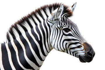 Young male zebra isolated on white background.