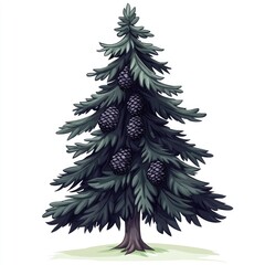 Obraz premium Isolated on white, this green evergreen Christmas tree with festive decorations is a perfect holiday illustration for the new year