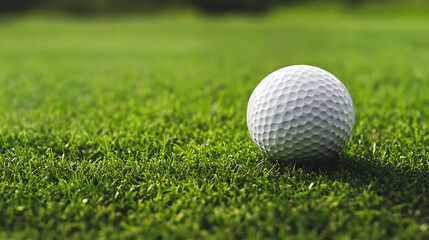 Obraz premium A blank white golf ball resting on green grass. The side is open for branding. Smooth texture, realistic dimples, premium quality. 