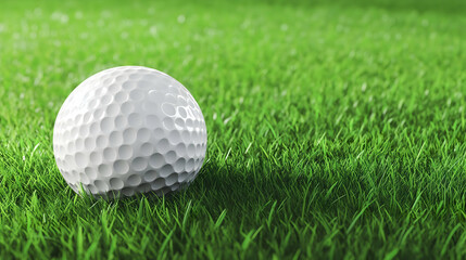 Obraz premium A blank white golf ball resting on green grass. The side is open for branding. Smooth texture, realistic dimples, premium quality. 