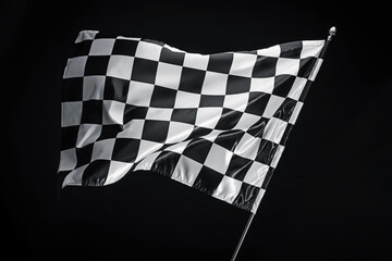 One racing checkered flag on black background