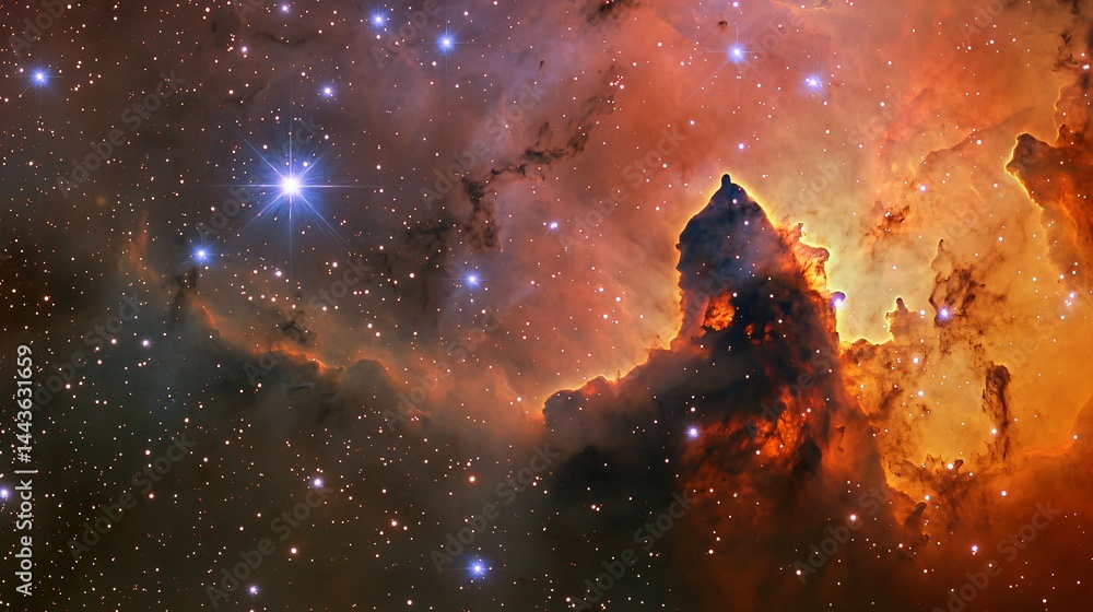 Poster mesmerizing nebula intertwined with a star cluster in the cosmic expanse displaying celestial energy