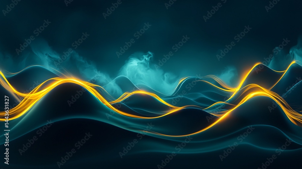 Poster beautiful wave of light cascade over natural landscape with soft diffused glow creating a sense of c
