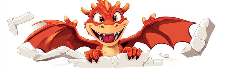 Cute cartoon dragon peeking out