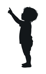 Silhouette Of A Curious Toddler Pointing Upwards With Innocent Wonder On A White Background