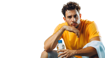 Professional athlete taking a break and wiping sweat after intensive running workout