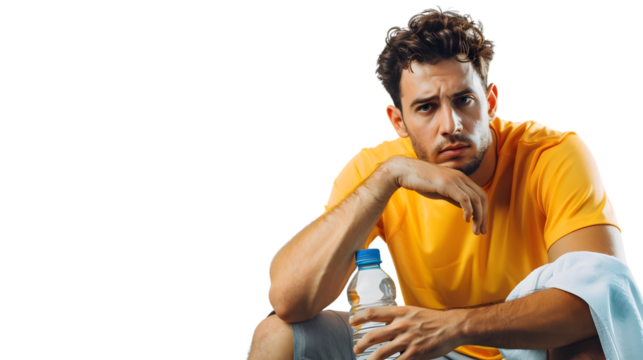 Professional athlete taking a break and wiping sweat after intensive running workout