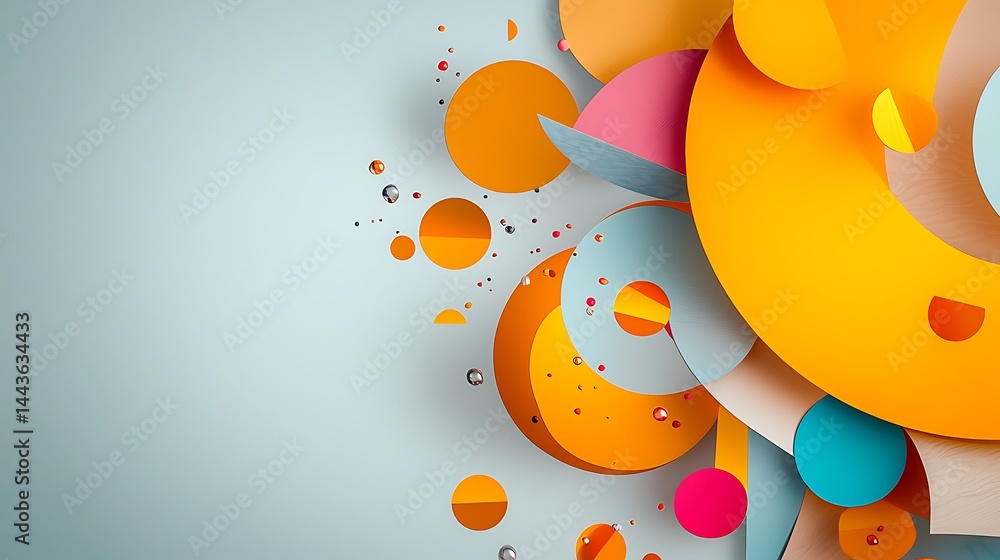 Poster vibrant abstract composition featuring colorful geometric shapes and patterns on a soft background