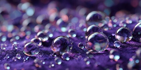 Macro View of Sparkling Water Droplets on Purple Surface