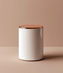 Modern white cylinder container with rose gold lid