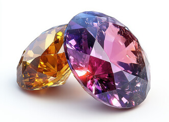 Fototapeta premium Image of Multifaceted Jewels with Brilliant Cut Displaying Vivid Colors Isolated on Pure White Background