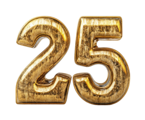 Celebrating milestone 25th anniversary event hall golden theme isolated on transparent background