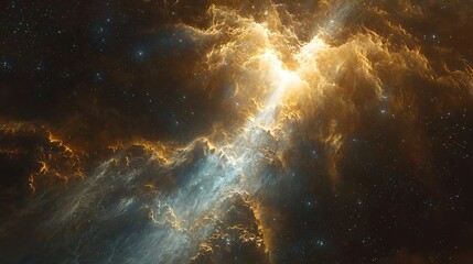 Fototapeta premium Stunning nebula with vibrant colors and cosmic elements captured in a detailed zoom-in spotlight effect of the galactic core