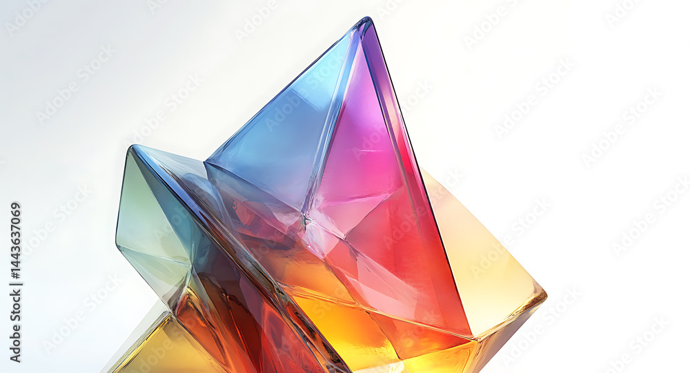 Poster abstract geometric sculpture shimmering with gradient colors artistic glass decoration with triangul