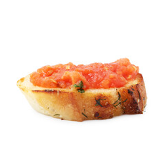 Tasty bread with tomato isolated on white
