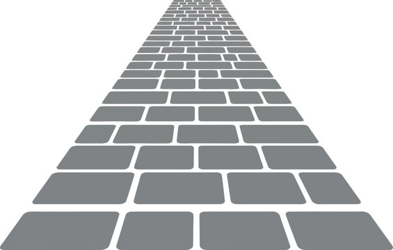 Perspective view of long gray brick road pavement vector illustration in simple style 