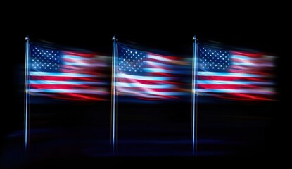 Obraz premium Dynamic American Flags at Night