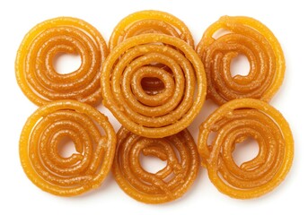 Fototapeta premium Pile of jalebi a popular indian sweet snack on a white background