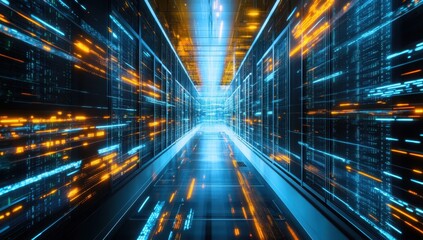 Awe-Inspiring Data Center Corridor - Futuristic Tech Visualization