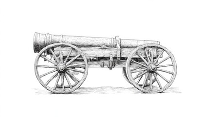 Fototapeta premium Historical cannon on a wooden carriage. Detailed illustration of an antique artillery piece