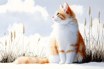 Persian cat, sitting in front of white background.