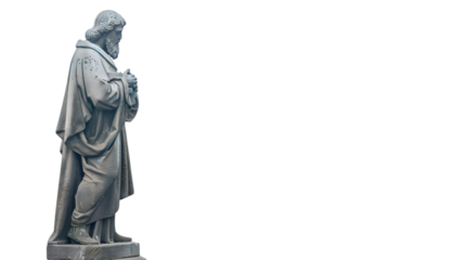 Statue of Apostle Overlooking Barcelona Cityscape: Urban Observation Art in Barcelona