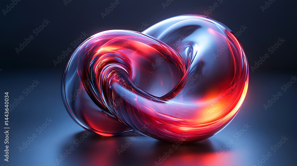 Poster abstract glass knot sculpture with red and blue light effects showing fluid motion and modern art in