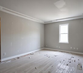 Contemporary home renovation, drywall installation in progress, space, house, lighting