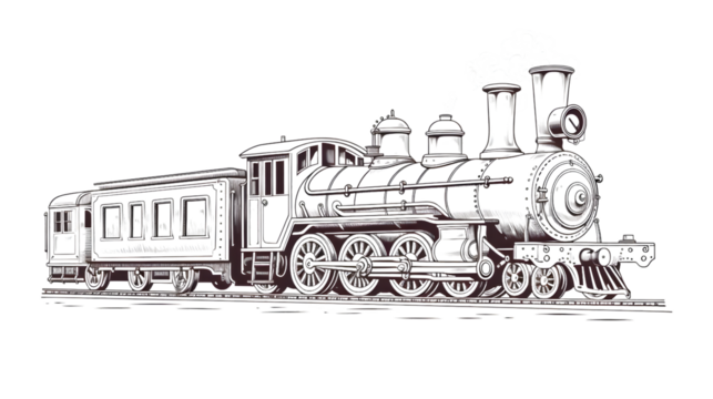 Detailed Hand-Drawn Sketch of a Vintage Steam Locomotive for Historical Illustrations