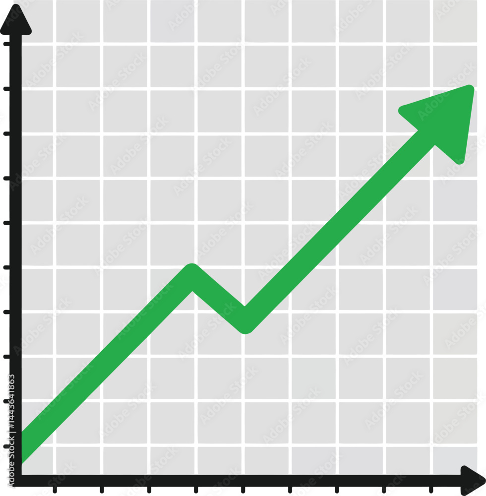 Poster upward trending green arrow on grid graph symbolizing growth and progress in business and finance ve