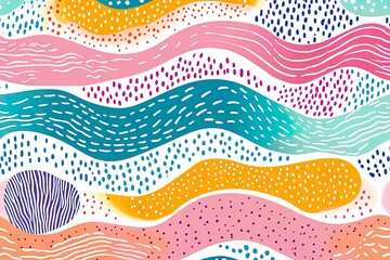 Colorful abstract waves and dots pattern with vibrant curves and textures