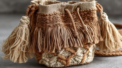 Boho-inspired sling bag crafted from organic cotton and jute with fringe detailing