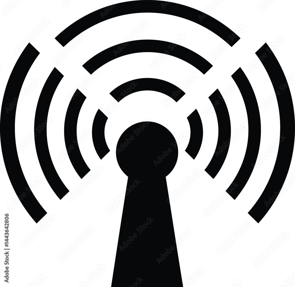 Poster wireless signal tower icon with radiating waves illustration for technology and communication networ