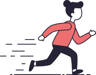 Fototapeta premium Woman running fast in red sweater with motion lines simple vector illustration of active female jogging or sprinting 