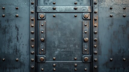 Industrial metal door with rivets and rusty texture