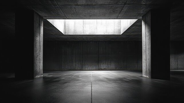 Minimalist industrial concrete architecture with geometric ceiling opening