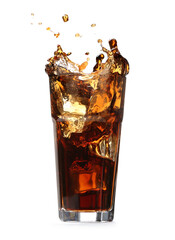 Cola splashing out of glass isolated on white