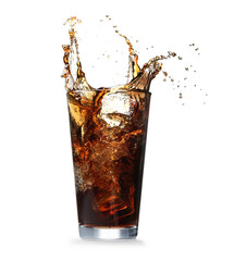 Cola splashing out of glass isolated on white