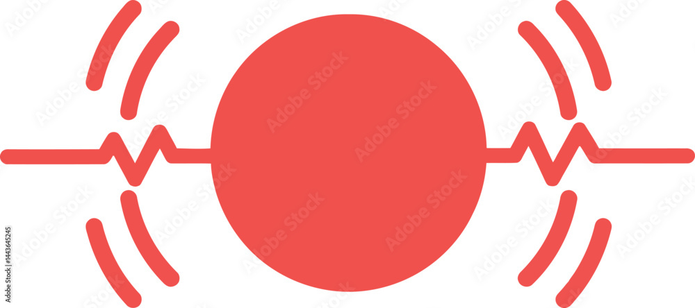 Poster round red vibration icon symbol with signal waves for alert notification and communication design ve